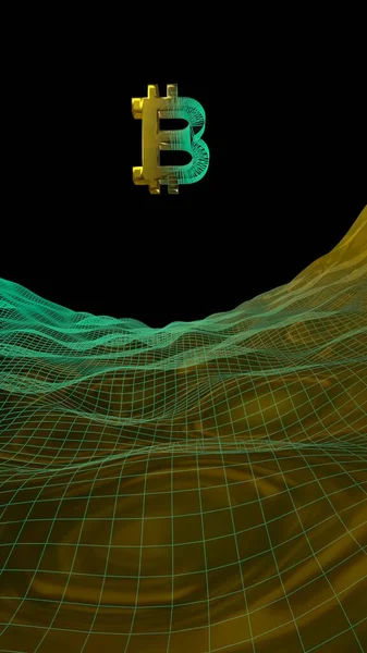 Moneda Digital Símbolo Dorado Bitcoin Sobre Fondo Oscuro Abstracto Crecimiento — Foto de Stock
