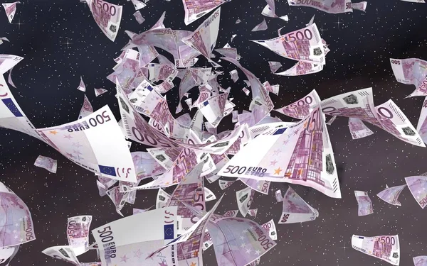 Billetes Euros Voladores Sobre Fondo Estrellado Del Espacio Exterior Dinero —  Fotos de Stock