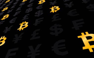 koyu bir arka plan üzerinde tcoin ve para birimi. Dijital kripto para birimi sembolü. İş konsepti. Piyasa Ekranı. 3d illüstrasyon