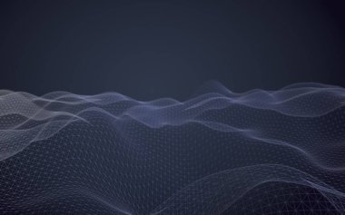 Karanlık bir arka plan üzerinde soyut manzara. Siber uzay donanması mavi ızgara. merhaba teknoloji ağı. 3d illüstrasyon