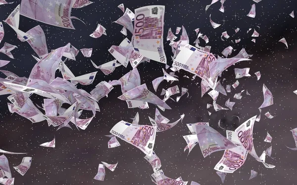 Billetes Euros Voladores Sobre Fondo Estrellado Del Espacio Exterior Dinero —  Fotos de Stock