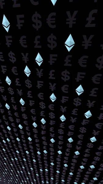 Ethereum Kristály Valuta Sötét Háttér Digitális Kripto Pénznem Szimbóluma Üzleti — Stock Fotó