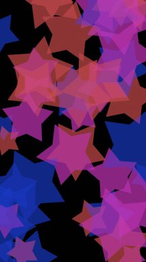 Koyu renkli yarı saydam yıldızlar. Dikey görüntü yönlendirmesi. 3d illüstrasyon