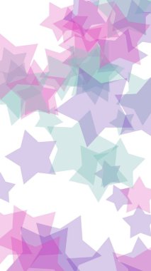 Beyaz arka plan üzerinde çok renkli yarı saydam yıldızlar. Pembe tonları. 3d illüstrasyon