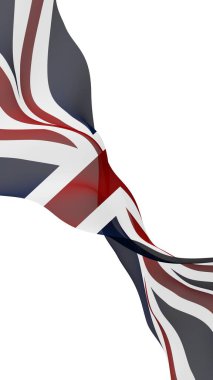 Büyük Britanya bayrağı sallayarak. İngiliz bayrağı. Birleşik Krallık of Büyük Britanya ve Kuzey İrlanda. İngiltere'de devlet sembolü. 3D çizim