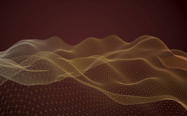 Kahverengi arka planda soyut manzara. Siber uzay şebekesi. merhaba teknoloji ağı. Alan derinliği. 3d illüstrasyon