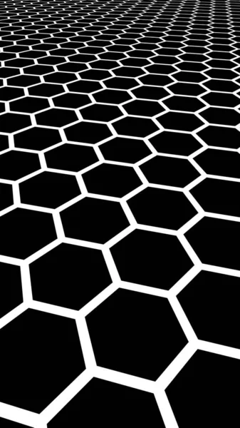 黑色背景上的白色蜂巢 多边形的透视视图看起来像蜂窝 等轴测几何体 — 图库照片