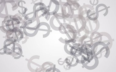 Beyaz arka planda gri yarı saydam dolar işaretleri. Kırmızı tonları. 3d illüstrasyon