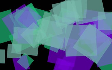 Koyu arkaplanda çok renkli yarı şeffaf kareler. 3B illüstrasyon