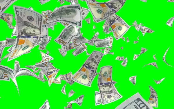 Vliegende Dollars Bankbiljetten Geïsoleerd Chromakey Het Geld Vliegt Lucht 100 — Stockfoto