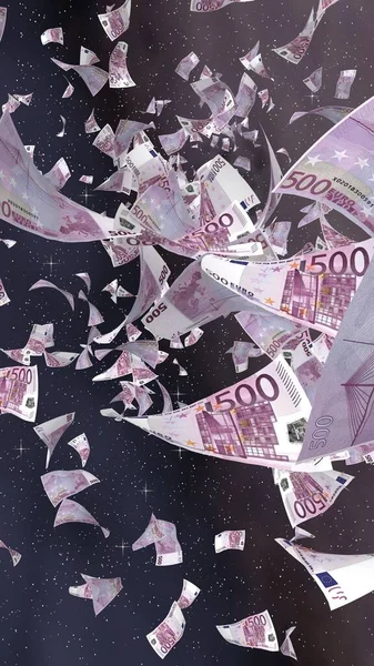 Flying Euro Banknotes Outer Space Starry Background Money Flying Outer — Stock Photo, Image