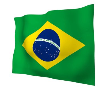 Brezilya bayrağı sallayarak. Ordem e Progresso. Sipariş ve ilerleme. Rio de Janeiro. Güney Amerika. Devlet sembolü. 3D çizim