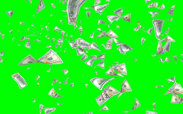 Banconote Dollari Volanti Isolate Chromakey Soldi Volano Aria 100 Banconote — Foto Stock