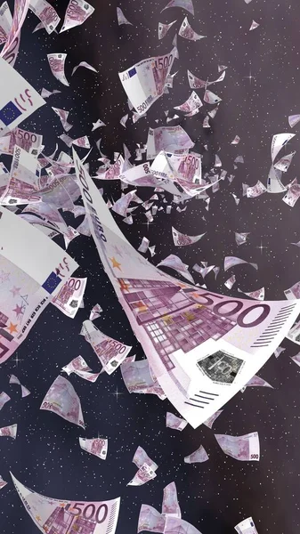 Fliegende Euro Banknoten Auf Einem Sternenhintergrund Weltall Geld Fliegt Den — Stockfoto