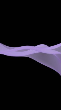 Soyut dalga. Eşarp. Siyah arka planda parlak kurdele. Soyut duman. Raster hava desteği. Dikey görüntü yönlendirmesi. 3B illüstrasyon