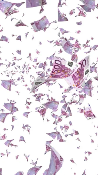 Летающие Банкноты Евро Изолированы Белом Фоне Деньги Летят Воздухе 500 — стоковое фото
