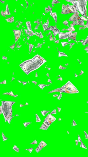 Banconote Dollari Volanti Isolate Chromakey Soldi Volano Aria 100 Banconote — Foto Stock