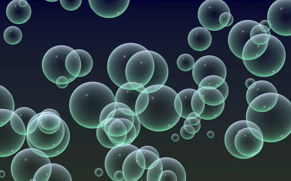 Dark background green mesh bubbles. Wallpaper, texture with bubble. 3D illustration