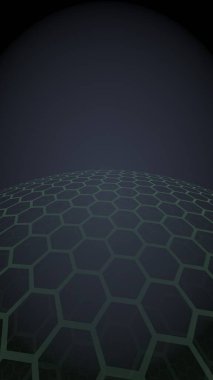 Çok katmanlı petek küresi, siyah arka planda mavi, sosyal ağ, bilgisayar ağı, teknoloji, küresel ağ. 3d illüstrasyon