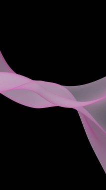 Soyut dalga. Eşarp. Siyah arka planda parlak kurdele. Soyut duman. Raster hava desteği. Dikey görüntü yönlendirmesi. 3B illüstrasyon