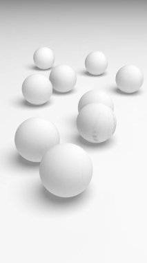 Beyaz soyut arka plan. Beyaz toplar beyaz arka planda izole edilmiş. 3B illüstrasyon