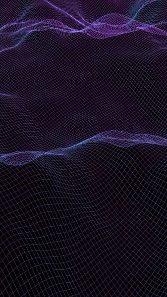 Abstract Landscape Dark Background Cyberspace Purple Grid Tech Network Illustration — Stock Photo, Image