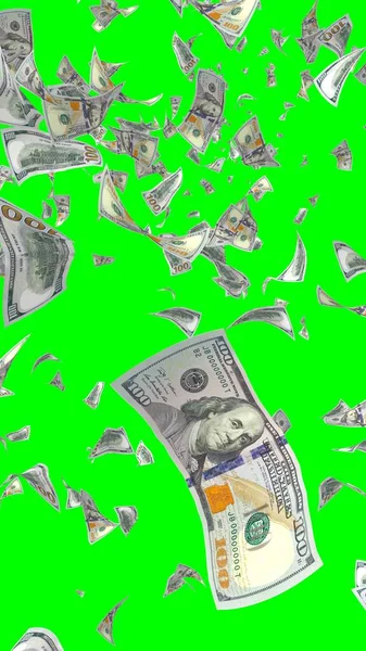 Flying Dollars Banknotes Isolated Chromakey Money Flying Air 100 Banknotes — Stock Photo, Image