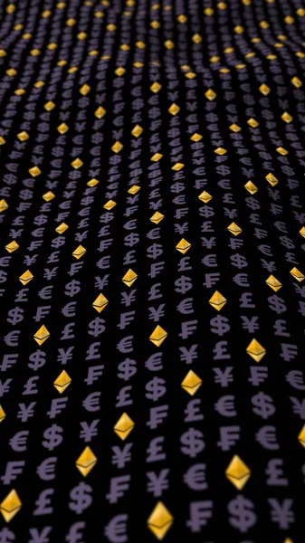 Ethereum Clássico Moeda Fundo Escuro Símbolo Criptográfico Digital Efeito Onda — Fotografia de Stock