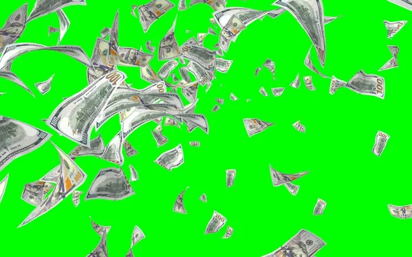 Vliegende Dollars Bankbiljetten Geïsoleerd Chromakey Het Geld Vliegt Lucht 100 — Stockfoto