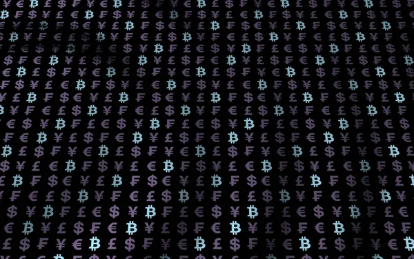 Bitcoin Valuta Sötét Háttérrel Digitális Kriptoszimbólum Valuta Buborék Hullám Hatás — Stock Fotó