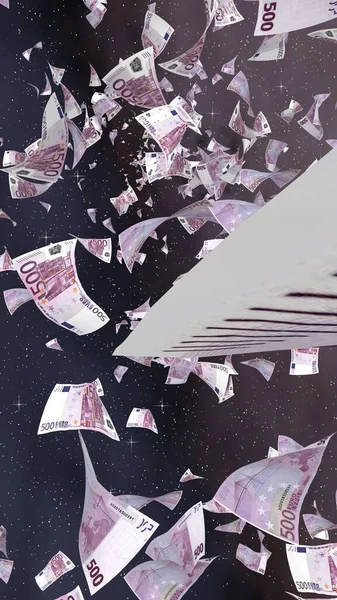 Billetes Euros Voladores Sobre Fondo Estrellado Del Espacio Exterior Dinero — Foto de Stock