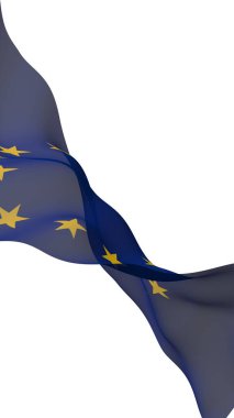 Avrupa Birliği 'nin bayrağı hafifçe sallanıyordu. Beyaz arka planda izole edilmiş, 3D görüntüleme. Avrupa 'nın sembolü. 3B illüstrasyon