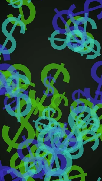 Sinais Multicoloridos Dólares Translúcidos Fundo Escuro Tons Verdes Ilustração — Fotografia de Stock