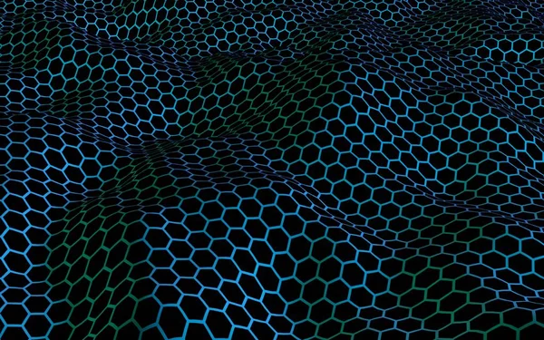 Honeycomb Blue Wave Effect Dark Background Perspective View Polygon Look — Stock Photo, Image