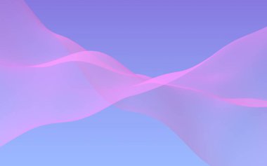 Mavi gökyüzü soyut arka plan pembe dalga. Çırpınan pembe atkı. Rüzgar pembesi kumaşa el sallıyor. 3d illüstrasyon