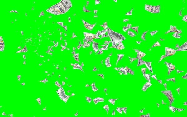 Repülő Dollár Bankjegyek Elszigetelve Chromakey Pénz Levegőben Repül 100 Amerikai — Stock Fotó