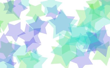 Beyaz arka plan üzerinde çok renkli yarı saydam yıldızlar. Yeşil tonları. 3d illüstrasyon