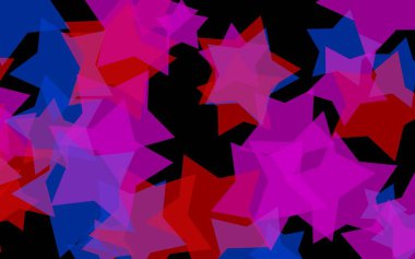 Koyu arkaplanda çok renkli saydam yıldızlar. Turuncu tonlar. 3B illüstrasyon