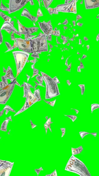 Banconote Dollari Volanti Isolate Chromakey Soldi Volano Aria 100 Banconote — Foto Stock