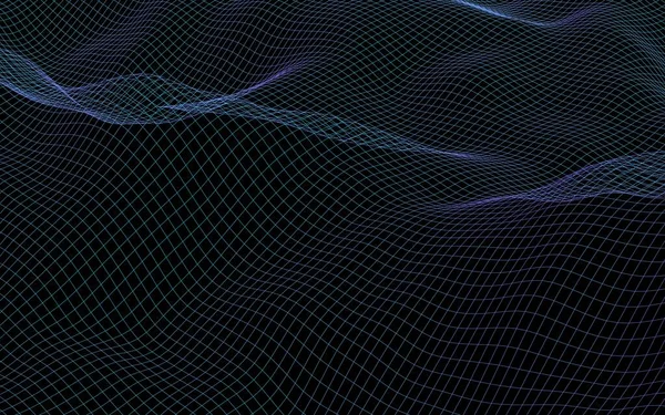 暗い背景に抽象的な風景 サイバースペースネイビーブルーグリッド ハイテクネットワーク 3Dイラスト — ストック写真