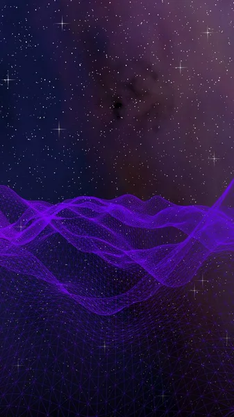 Abstract Ultraviolet Landscape Dark Background Purple Cyberspace Grid Tech Network — Stock Photo, Image