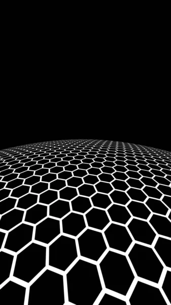 暗い背景に暗いハニカム 多角形のパースビューはハニカムのように見えます ボール ネットワーク ハニカム 細胞で覆われている 3Dイラスト — ストック写真