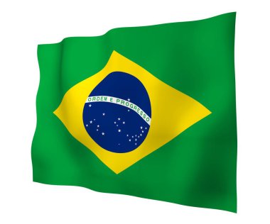Brezilya bayrağı sallayarak. Ordem e Progresso. Sipariş ve ilerleme. Rio de Janeiro. Güney Amerika. Devlet sembolü. 3D çizim