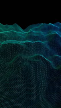 Siyah bir arka plan üzerinde soyut yeşil manzara. Siber uzay şebekesi. merhaba teknoloji ağı. Alan derinliği. 3d illüstrasyon