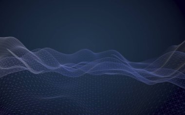 Mavi arka planda soyut bir manzara. Siber uzay şebekesi. Merhaba teknoloji ağı. 3 boyutlu teknoloji çizimi. 3B illüstrasyon