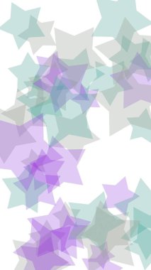 Beyaz arka plan üzerinde çok renkli yarı saydam yıldızlar. Yeşil tonları. 3d illüstrasyon