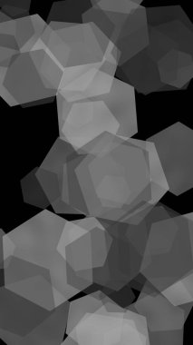 Koyu arka plan üzerinde çok renkli gri yarı saydam altıgenler. Dikey görüntü yönlendirmesi. 3d illüstrasyon