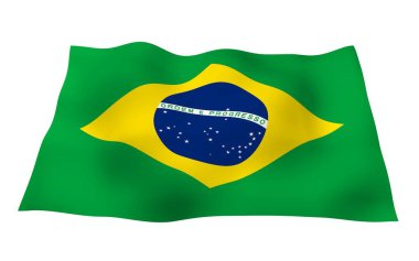 Brezilya bayrağı sallayarak. Ordem e Progresso. Sipariş ve ilerleme. Rio de Janeiro. Güney Amerika. Devlet sembolü. 3D çizim