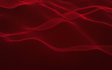 Kırmızı arka planda soyut manzara. Siber uzay şebekesi. merhaba teknoloji ağı. 3d illüstrasyon