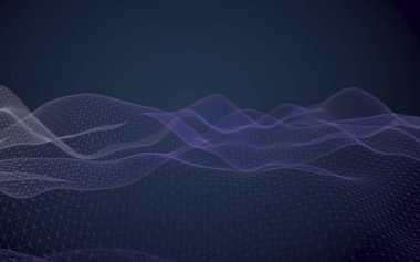 Mavi arka planda soyut bir manzara. Siber uzay şebekesi. Merhaba teknoloji ağı. 3 boyutlu teknoloji çizimi. 3B illüstrasyon